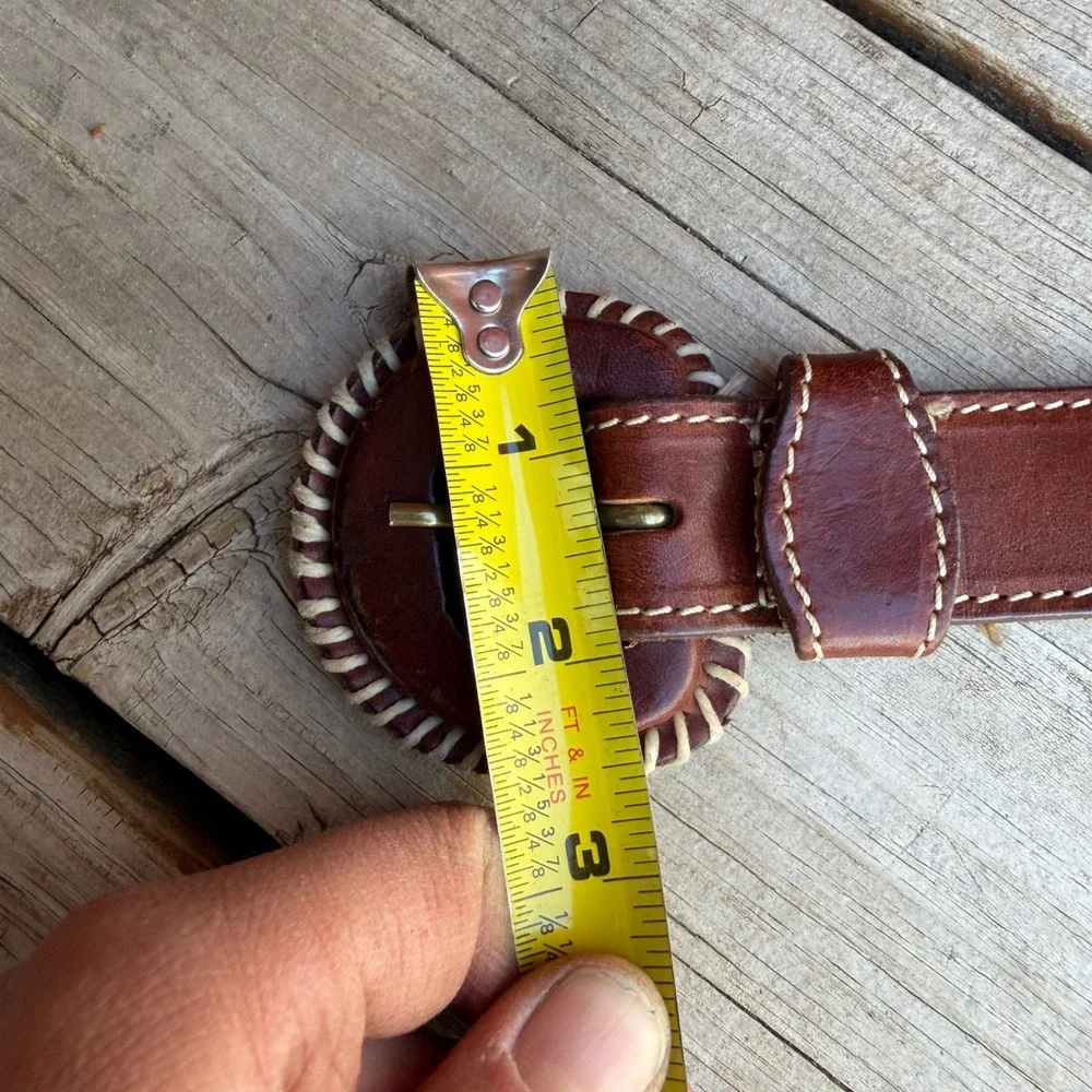 Vintage Genuine Leather Belt Womens Small Brown Whipstitch Buckle Made in‎ USA